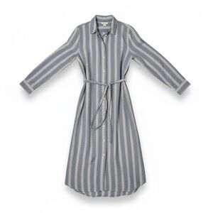 Caslon Striped Button-Down Shirt Dress with Tie Waist - Blue size XS